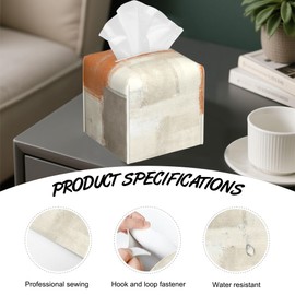 Beige and Orange Abstract Art Tissue Box Cover Square,Tissue Box Holder with Belt Bottom,Stylish Leather Napkin Holder for Vanity Countertop,Nightstands,Office Desk,5.2"×5.2"×5.2"
