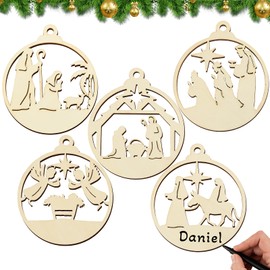 Pack of 30 Christmas Wooden Pendants, Wooden Discs Christmas Baubles for Crafts, Children, Wooden Christmas Decoration, DIY Painting Discs, Christmas Pendants, Christmas Decoration, Craft Set, Pendant
