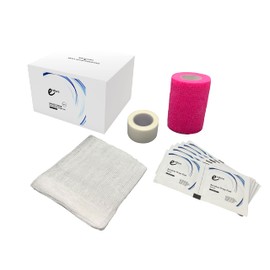 Endure Wound Care Kit 1, First Aid Variety Pack That Includes, Non-Sterile Gauze Swab 4"x4" Pack of 100, 1 Roll of White Paper Tape, 10 Alcohol Prep Pads & 1 Cohesive Bandage (Pink Cohesive Wrap)
