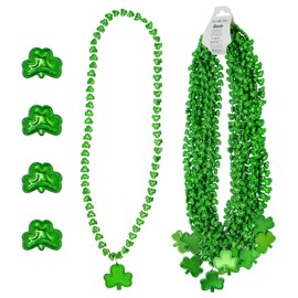 4E's Novelty - Collar de abalorio para el día de San Patricio, abalorio de trébol verde a granel para regalos y suministros de fiesta irlandesa, accesorios de disfraces