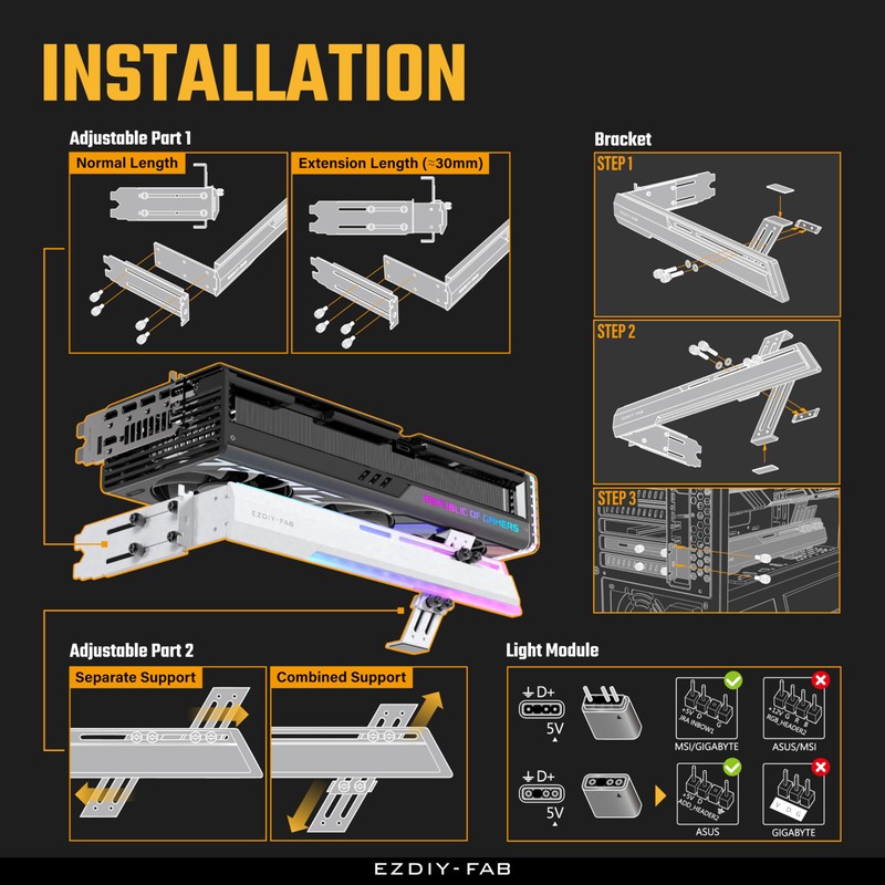EZDIY-FAB 5V ARGB GPU Holder Brace Graphics Card Support Video