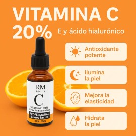 Sérum Facial Ácido Hialurónico Vitamina C 30 mL Día Noche RM Beauty
