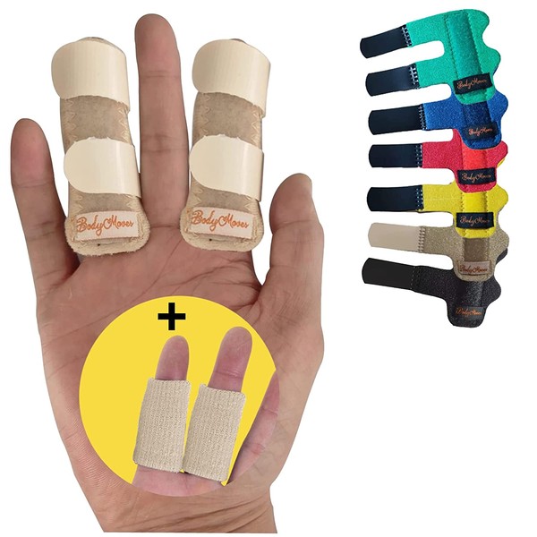 BodyMoves 2 Finger Splints plus 2 sleeves (4 pc set, Desert Sand)