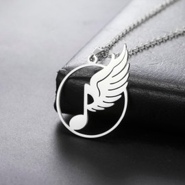 SIPURIS Music Dream Necklace and Angel Wings Pendant Piano Eighth Note Jewelry for Sing Lover Musican Gifts (Silver)