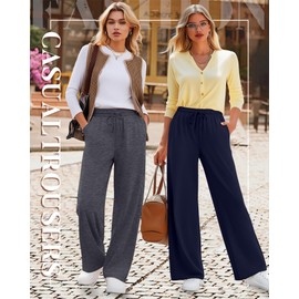 Oakgarden 4 Pack Women's Lounge Pants, Comfy Wide Leg Yoga Pants High Waisted Drawstring Baggy Sweatpants with Pockets(Black, Dark Gray, Navy Blue, Light Gray,Large)