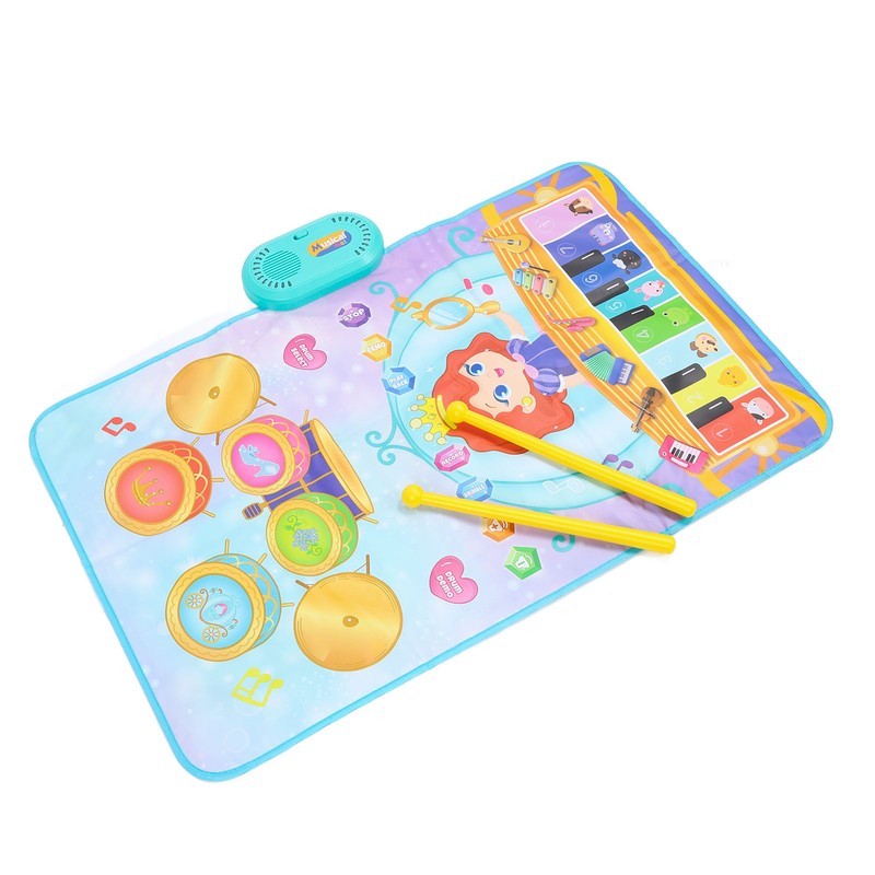 Piano Keyboard Drum Mat with 2 Drumsticks Plastic Waterproof Easy