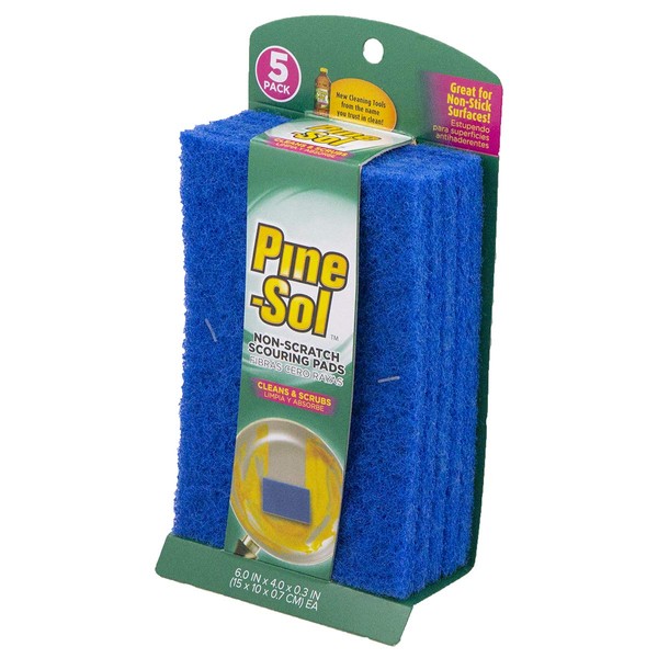 Pine-Sol Non-Scratch Scouring Pads, Household Cleaning Scrubbers, Safe on Nonstick Cookware, 5 Pack, Blue
