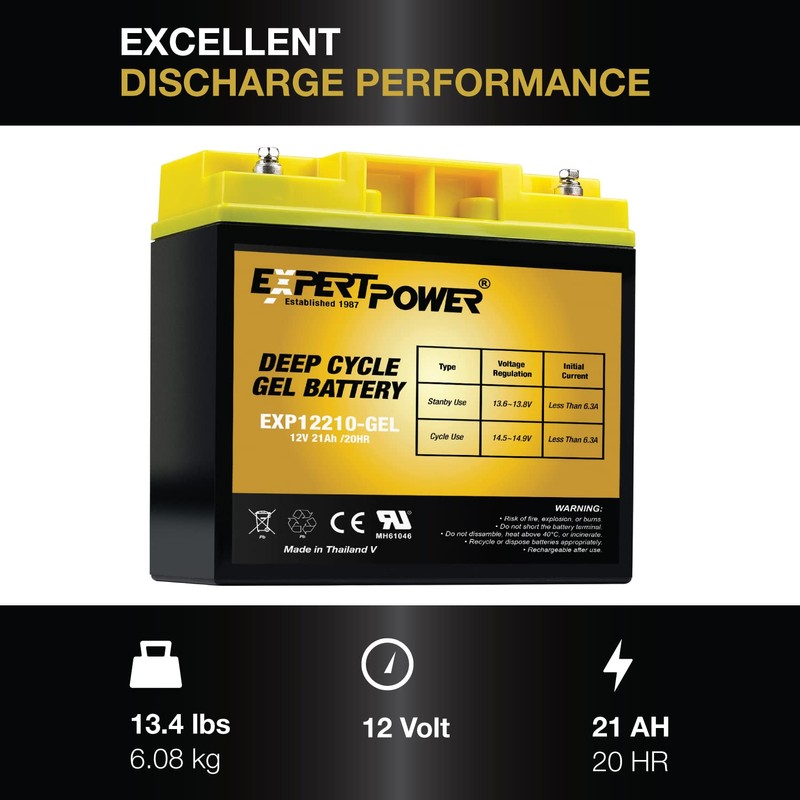 ExpertPower 12V 21Ah Gel Deep Cycle Solar Battery, Sealed Gel