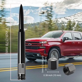 Car Truck Bullet Antenna with Tire Valve Caps American Flag Universal Short Replacement for GMC Sierra Chevy Silverado Dodge Ram 1500 2500 3500 Ford F150 F250 F350 Super Duty Raptor Accessories, Black