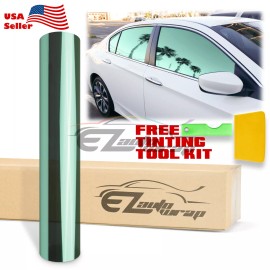 EZAUTO WRAP 20"x10FT Uncut Roll Window Mirror Chrome Green Tint Film Car Home Office Glass