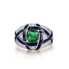 Santuzza 925 Sterling Silver Enamel Oval Pattern Ring Green Glass