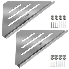 Skelang 304 Stainless Steel Corner Shelf, Triangle Shower Caddy, Floating Shampoo Holder with Screws for Bathroom, Kitchen Organization, Pack of 2 (Polished Silver)