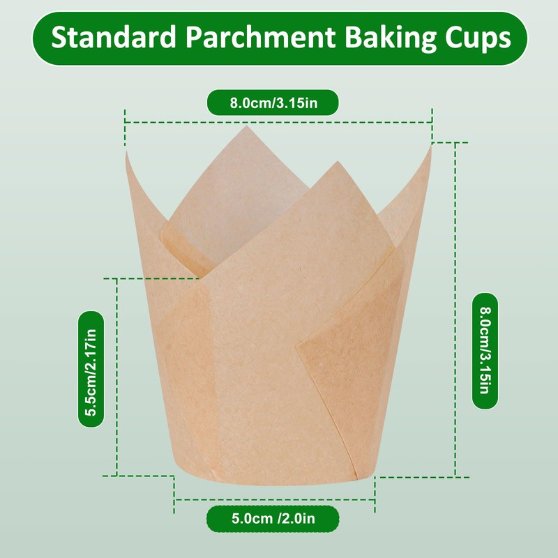 Caperci 150pcs Natural Tulip Cupcake Liners Unbleached European Parchment Paper