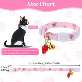 Tyqour 2pcs Pink Cute Cat Collars for Girl Cats Kitten Collar with Bell Small Cats Collars with Strawberries Heart Adjustable Cat Collar for Girl Little Puppy Dog