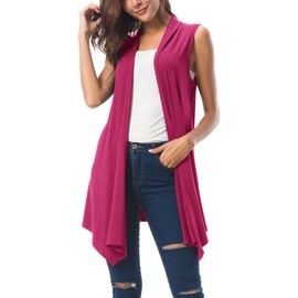 Urban CoCo Women's Sleeveless Cardigan Summer Open Front Vest Lightweight Cool Coat (2XL, Rose)