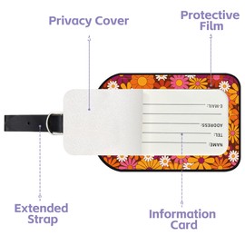 Neidius Luggage Tags for Suitcase Vintage Groovy Flowers 2 Pack Leather Idea Luggage Tags with Name Card Privacy Cover,Idea Travel Bag Labels for Women and Men