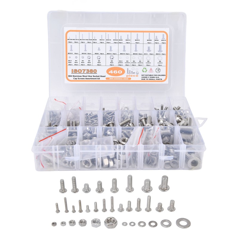 460Pcs Hex Socket Screws Kit 304 Stainless Steel Screw Nuts