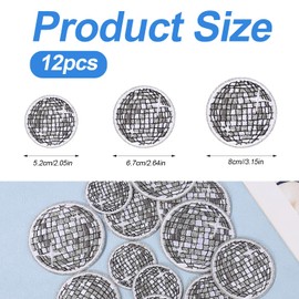 12pcs Disco Ball Iron on Patch, 3 Sizes Disco Ball Embroidered Applique Funny Western Embroidered Iron on Patches for DIY Clothes Shoes Bags Hats
