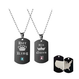 Uloveido Cool American Map Double Side Pendant Necklace- Black Titanium His Queen Her King Couples Pairs Necklaces for Women and Men SN131 (USA Map)
