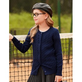 GRACE KARIN Girls Spring Sweater Cardigan Button Front Long Sleeve Comfortable Knit Top Navy Blue 12-13 Years