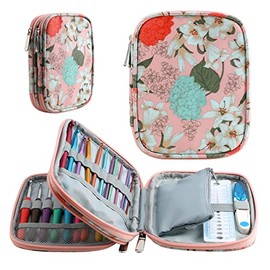 KOKNIT Crochet Hook Case, Empty Zipper Bags Organizer Portable Travel Crochet Storage Bag with Web Pocket, Crochet Holders and Slots for Carrying Various Crochet Needles & Knitting Accessories