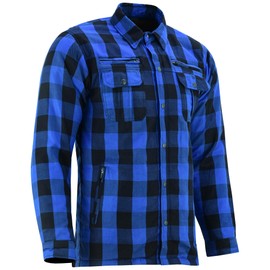 Daniel Smart Men Motorcycle Plaid Shirt All Season Sporty CE Approved Armors Flannel Bikers Shirt with Waterproof Zippers Blue