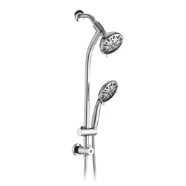UCLIMAA High Pressure 48-Settings Shower Head with Handheld Shower,Drill-Free 3-Way Diverter for Easy Reach,Adjustable Height Slide Bar Dual Shower Head Combo Set - Chrome