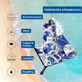 4Monster Microfibre Beach Towel, Ultra-Light, Sand-Resistant Towel, Quick-Drying, Absorbent Sports Towel for Beach, Pool, Water Sports, Yoga, Fitness