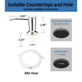 Sink Soap Dispenser Pump with 2 Sponge Holder, Curovtrp Soap Dispenser for Kitchen Sink Stainless Steel with 39" Extension Tube kit, No Need to Refill, Chrome