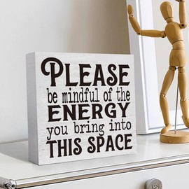 YROVWENQ Please Be Mindful of the Energy You Bring Into This Space - Motivational Table Desk Black Wooden Box Sign Plaque Decor for Company Office Home Classroom
