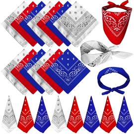 TFengfly 24 Pack Paisley Bandanas Bulk Unisex Cowboy Bandanas Head Scarf Necktie Face Cover (Red,White,Royal Blue)