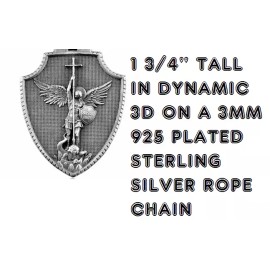 Fashion Jewelry ST MICHAEL SHEILD PROTECT FAITH ANGEL Pendant 925 Silver 22" Rope Chain Men