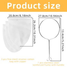 Thai Tea Filter, Ultra Fine Mesh Strainer Bag with Handle, Thai Style, Muslin, Cotton, Strainer Bag, Reusable, Nut Milk, Tea Strainer for Straining Nut Milk, Coffee, Milk, Juices