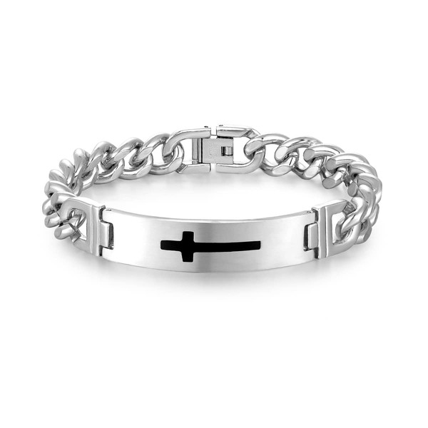 LAFATINA Cross Link Bracelets Serenity Prayer ID Wristband for Men