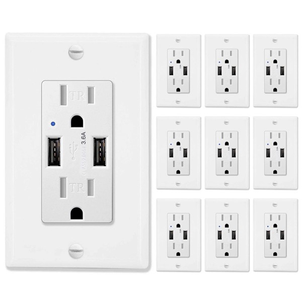 tonerprof High-Speed 3.6A Dual USB Wall Outlet Charger TR Electrical