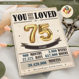 MOSSSH 75th Retro Birthday Greeting Cards, Golden 75 Birthday Card, Envelope and Sticker