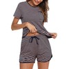 Demegimi Women's Short Pyjamas Cotton Striped Summer Sleepwear Round Neck,