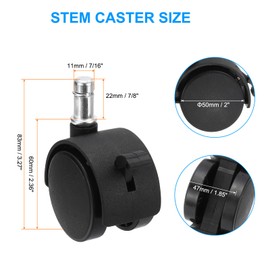 PATIKIL Office Chair Wheels with Brake 2 Inch, Replacement Desk Caster Wheels 7/16" x 7/8" Smooth Quite Rolling Stem Wheels 110 Lbs Per Wheel for Work Chair Gaming Chair, Black