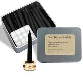 Meditation Black Taper Candles Set, 20 Minute Smoked Sandalwood Mini Prayer Candles, 30 pcs Small Wishing Candle with Brass Candle Holders for Home Yoga