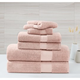 Borghese Roma Oversized Luxe Turkish Cotton 6 Piece Towel Set in Blush, Solid Color Themed, Oeko-TEX Certified Confidence