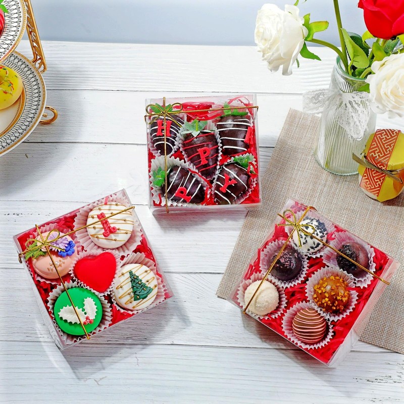 SLShePack SLShePack 25Pack 5x5x2Inches Clear Bakery Boxes Chocolate Covered Strawberry
