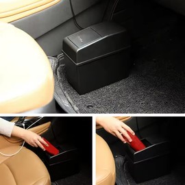 Car Trash Bin for Interior Waste Storage – Compact Black Plastic Container with Spring-Loaded Push Lid for Rear-Seat Footwell
