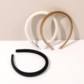 Padded Headbands for Women 3 Pcs Head Band Fashion Headband Hair Bands Neutral Puffy Headband (Black+coffee+beige, o)