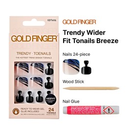 GoldFinger Trendy Press On Fake Toenail Kit Wider Fit, Abstract Sprinkle Print & Elegant Black Color, Ready to Wear Gel & Manicure Stick, Mini Glue included, Long-Lasting Convenient & Easy to Apply