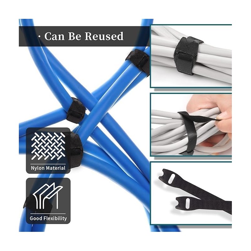 SOVYOULIVE Cable Strap, 100 Pcs Reusable Cable Ties, Adjustable Tie