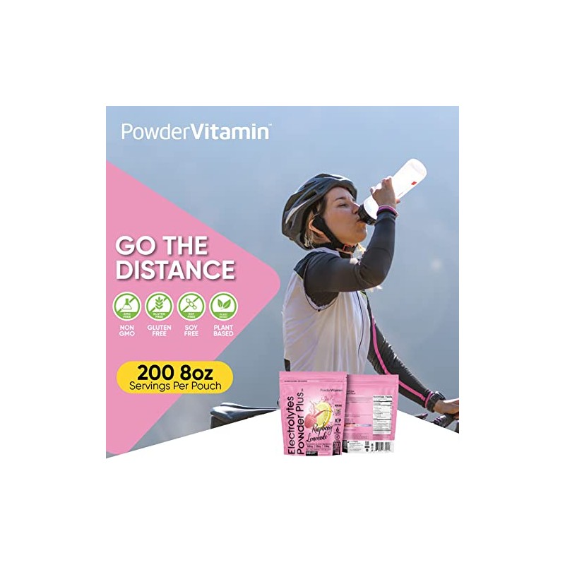 PowderVitamin Electrolitos en polvo Plus (100 porciones) Limonada de frambuesa