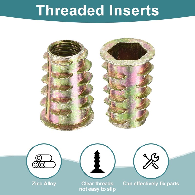 sourcing map 25Pcs Threaded Inserts, M10-1.5x25 Zinc Alloy Hex-Flanged Nut