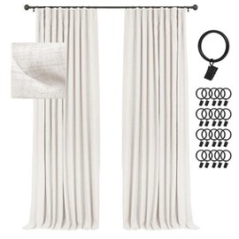 INOVADAY 100% Blackout Curtains for Bedroom, Black Out Curtains Clip Rings/Rod Pocket Linen Blackout Drapes 2 Panels Set, Thermal Insulated Drapes for Living Room, Beige, W50 x L90