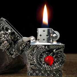 Lighters Carving Dragon Vintage Trench Lighter Reusable Antique Kerosene Grinding Wheel Lighter for Collection-Decorative-Gift-Present (Black)