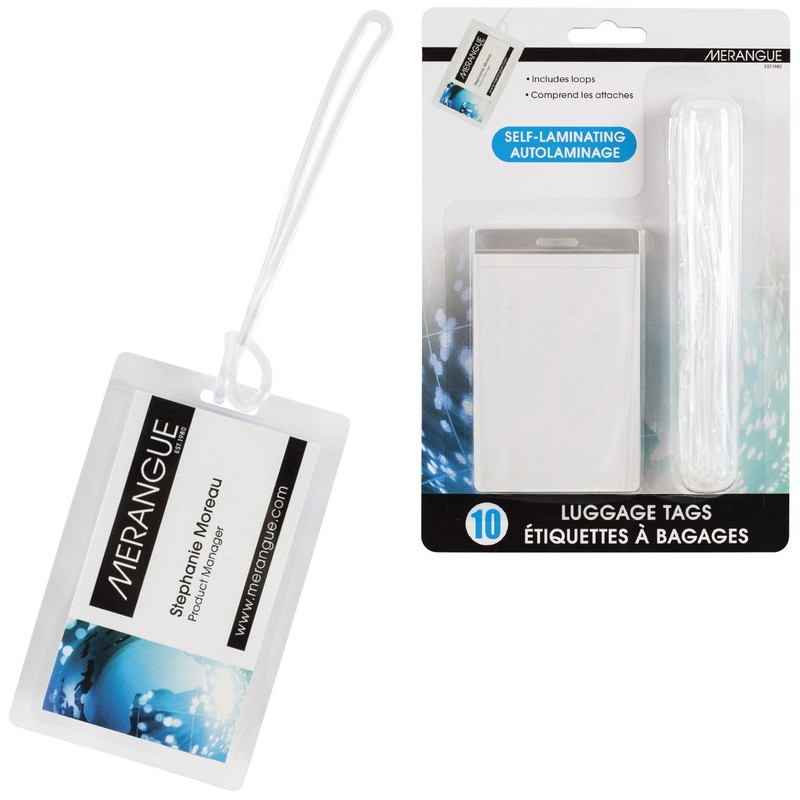 Merangue Clear Luggage Tags, Self Laminating, 10 Pack
